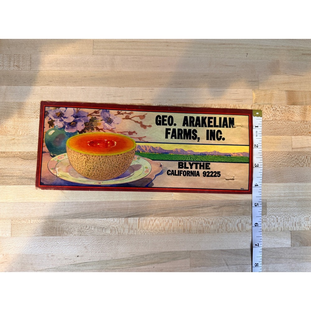 Vintage Geo Arakelian Farms Inc Blythe California Cantaloupe Fruit Crate Label